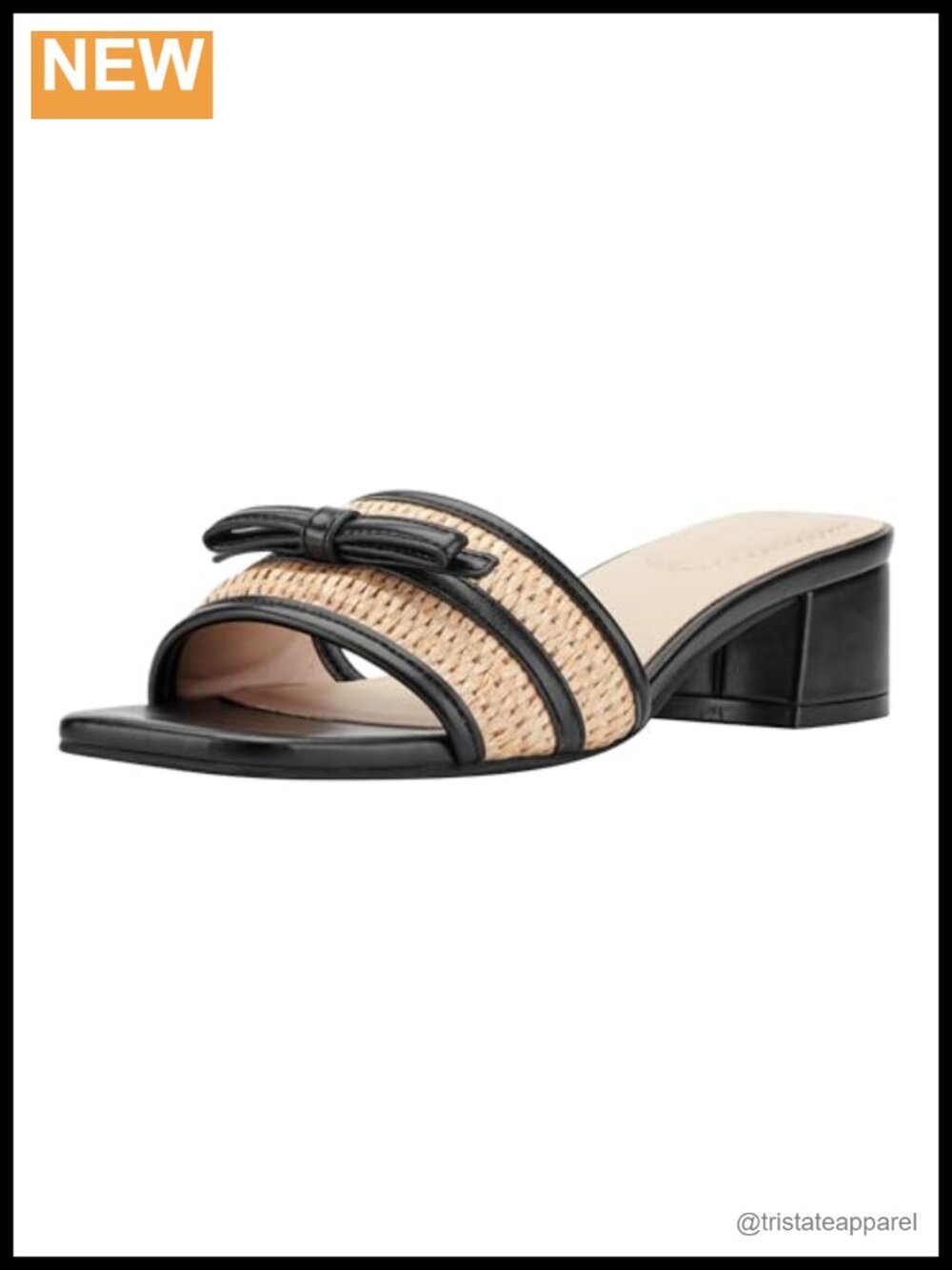 Slip-On Square Toe Block Heel Dress Sandals Faux Leather Bow Detail